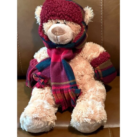 Hugfun Intl St Jude Teddy Bear Plush Scarf Hat Gloves Holiday Stuff Animal Gift - Picture 1 of 5